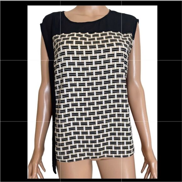Vince Camuto black & cream patterned semi sheer SZ M - Picture 3 of 9